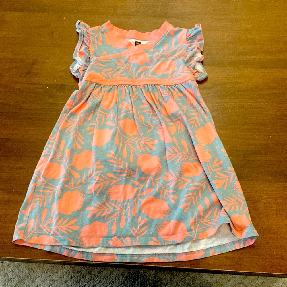 Tea Collection Gray & Coral Floral Faux Wrap Dress